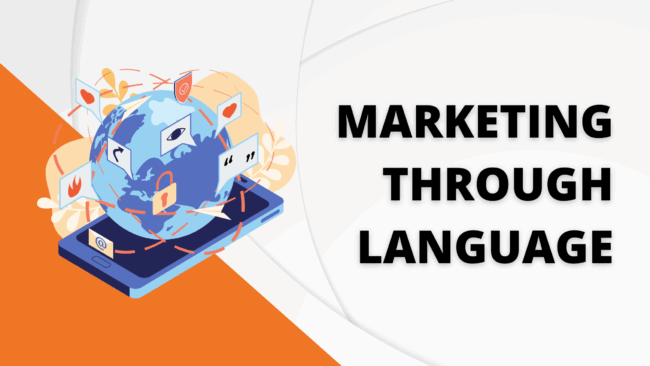 "Illustration of global digital marketing with icons around Earth on a smartphone