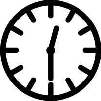 Simple line drawing of a clock showing time