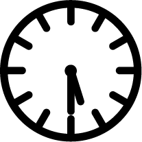 Simple line drawing of a clock showing time