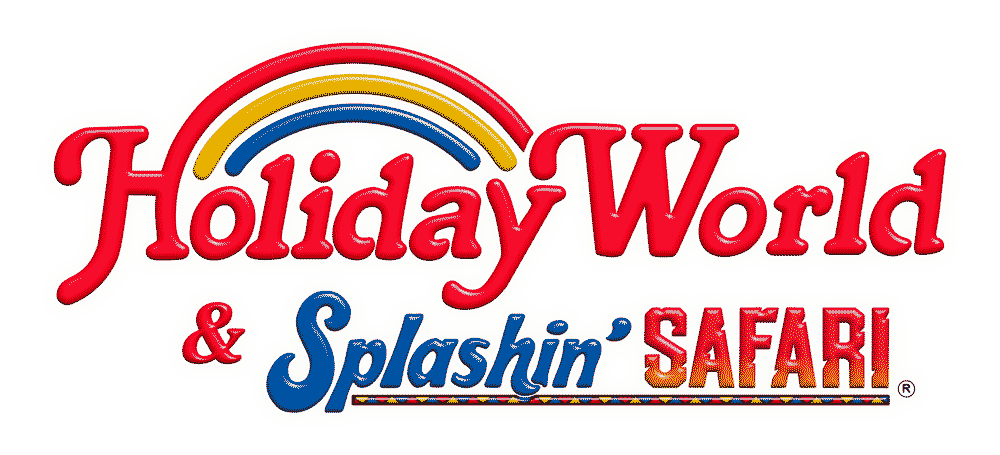 Holiday World & Splashin' Safari logo with rainbow and red script