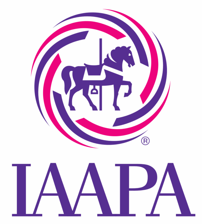 IAAPA Official Logo Logo of IAAPA featuring a stylized carousel horse in purple and red within a circular emblem