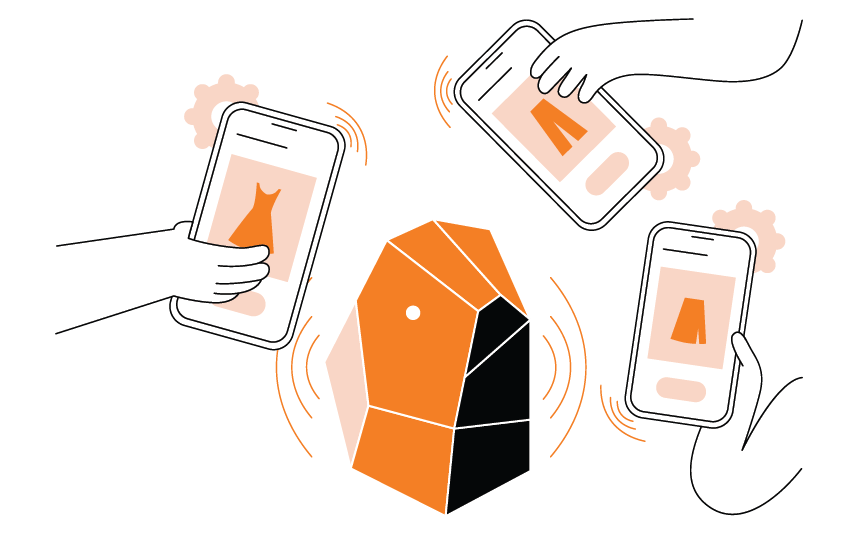 Multiple hands engaging with mobile devices showcasing marketing analytics.